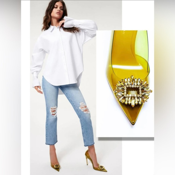 GOOD AMERICAN 6 1/2‎ Golden Olive Cinder F*ckin Rella Lucite Pumps Heels NEW - Picture 2 of 13